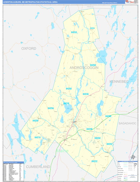 Lewiston-Auburn Metro Area Wall Map Basic Style